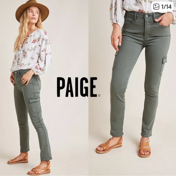 PAIGE Pants - PAIGE Hoxton Ankle Skinny Jeans Women 28 Green Tea Cargo Stretch Denim